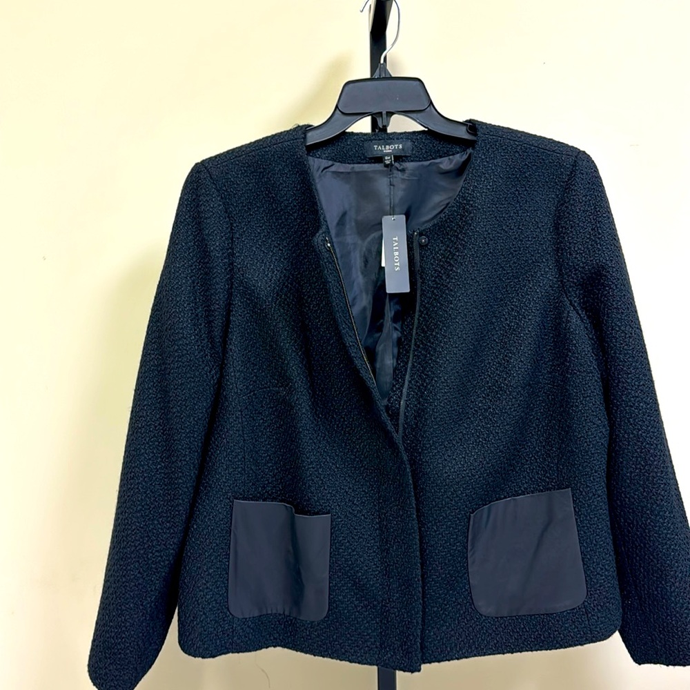 Talbots black suit jacket with leather pockets